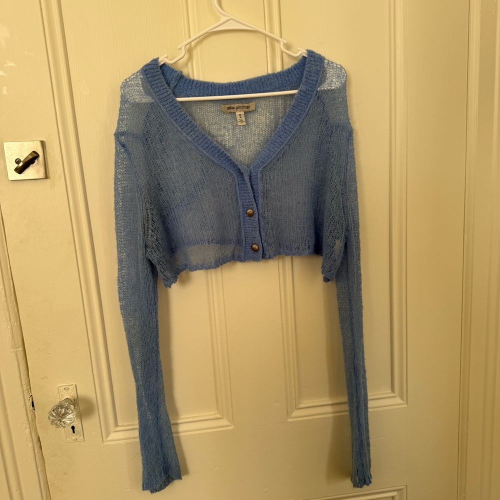 Urban Outfitters Light Blue Sheer Knit V-Neck Cardigan